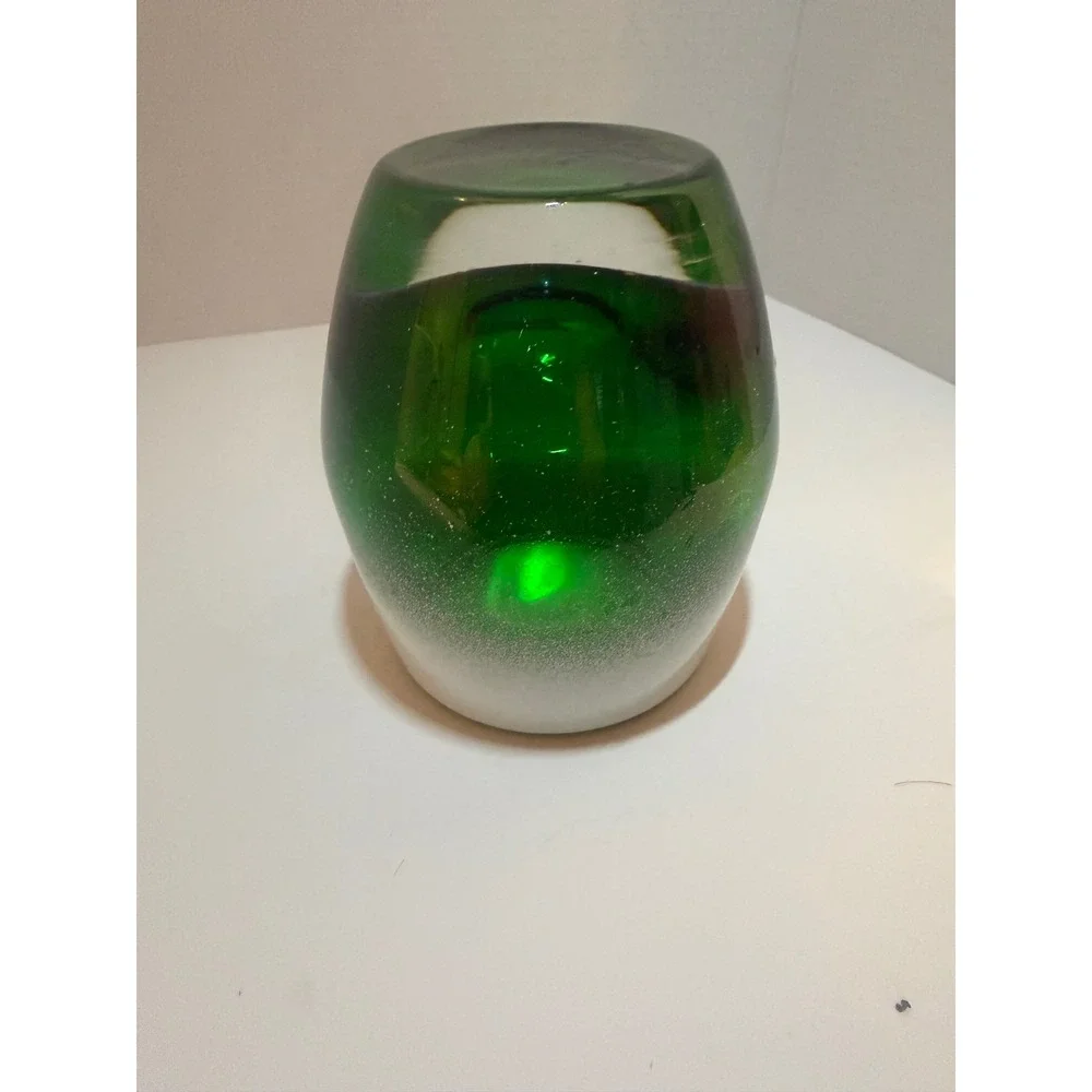 Hand Blown Art Glass Votive Candle Holder Green White Ombre Frosted Cased Glass